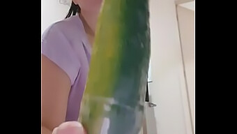 A Latina'S Masturbation With A Cucumber In Her Mouth