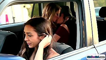 Lingerie-Clad Girls Make Out In The Backseat